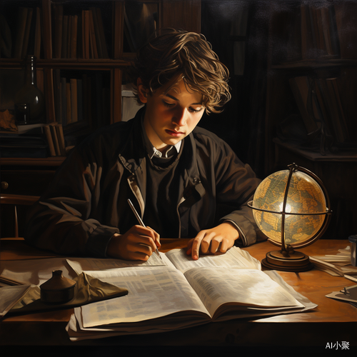 A boy studying