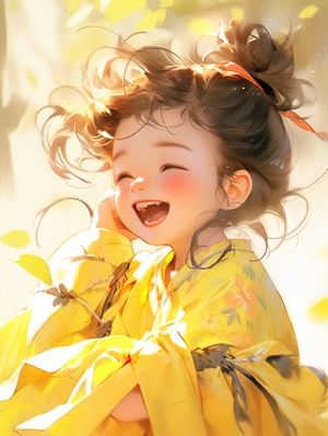 a,little,girl,in,yellow,chinese,dress,laughing,,in,the,style,of,anime,art,,32k,uhd,,photo-realistic,,oshare,kei,,cute,cartoonish,designs