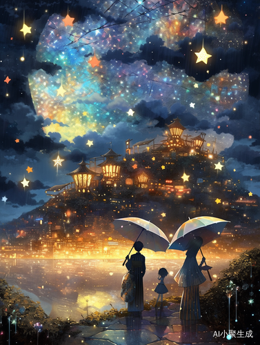 全景黑夜星空的两个女主