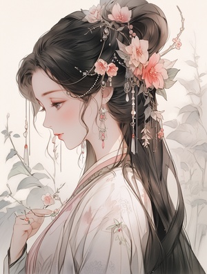 古风少女的芙蓉花海之美