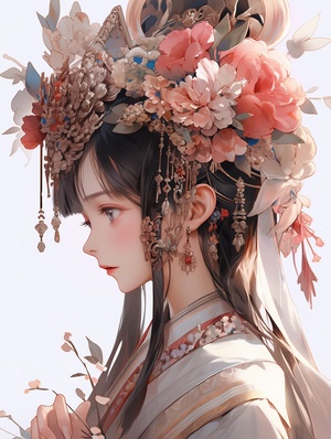 Asian Female Portrait with Amazing Headdress and Anime-inspired Art