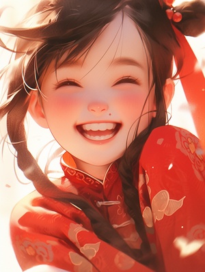 a,little,girl,in,red,chinese,dress,laughing,,in,the,style,of,anime,art,,32k,uhd,,photo-realistic,,oshare,kei,,cute,cartoonish,designs