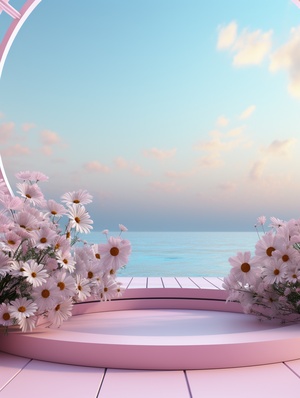 White Flowers on Stage: A Modern Geometric Art in Cinema4D