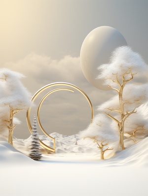 Minimalist Stage Design with Snow Scenes and Ethereal 3D