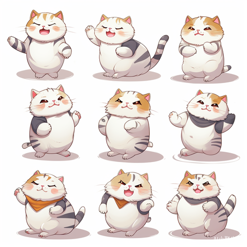 Illustrated Cat with Multiple Poses and Expressions: Minimalist Line Art Sticker