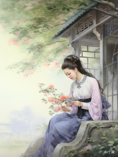 古风插画：芳香绕院，春光如画