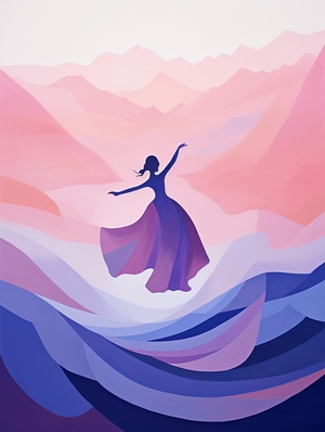 Healing,Department,landscape,,minimalist,,blue,,pink,,purple,women,dancing,ballet,shapes