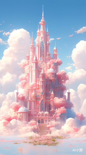 Mysterious and Majestic Pink Buildings in Dreamy Clouds