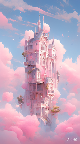 Mysterious and Majestic Pink Buildings in Dreamy Clouds