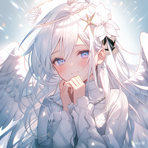 A Beautiful Girl With White Hair and Wings