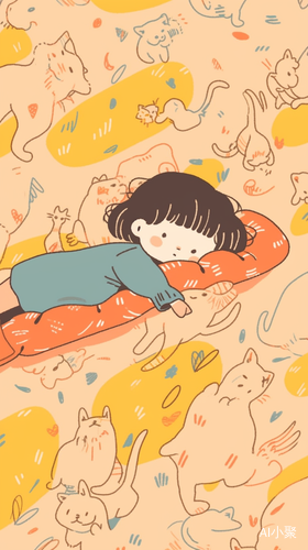 A Little Cute Girl with a Cute Cat in Keith Haring Style