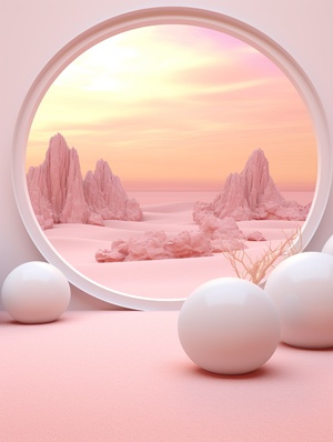 White Circle Stage Deserts Landscape 3D Design