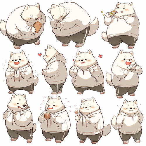Nine Poses and Expressions of a Cute Dog in KeithHarlem's Minimalism Style