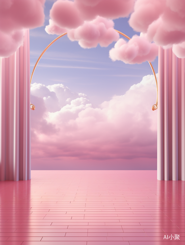 Stage Seaside Design with Clouds and Fog: Futuristic Fantasy Scenes in 3D Animation Style