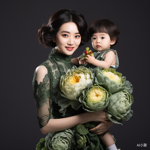 Exquisite and Elegant: Chinese Mothers and Daughter in Cabbage Dress at Fashion Show