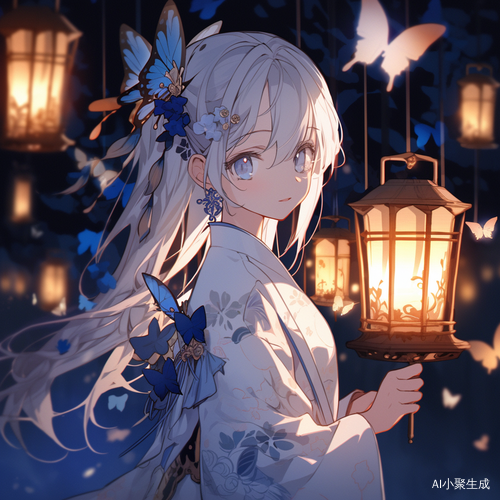 夜晚中的古风之蓝色蝴蝶