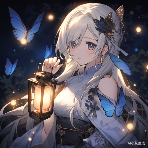 夜晚中的古风之蓝色蝴蝶
