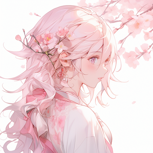 粉色头发的桃花女孩