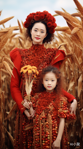 红高粱模特美女，亲子装，母女俩