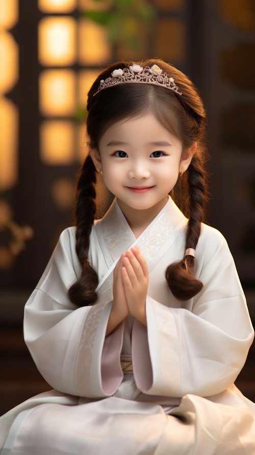 A,super,cute,little,girl,in,ancient,China,,with,a,smile,in,her,meditative,posture,,sitting,with,her,legs,and,hands,folded,,in,the,Northern,and,Southern,dynasties,,Chinese,hanfu,,her,face,looks,like,warm,white,jade,,white,as,haze,,her,eyes,are,gentle,and,powerful,,the,lotus,pond,background,,abstract,painting,Zen,,simple,vector,art,,contemporary,Chinese,art,,color,gradient,,soft,color,palette,,whimsical,animation,,style,is,too,abstract,,Red,Cliff,Anime,style,,nfu,,HD,8k,s,250,cg,rendering,,volume,lighting,nij