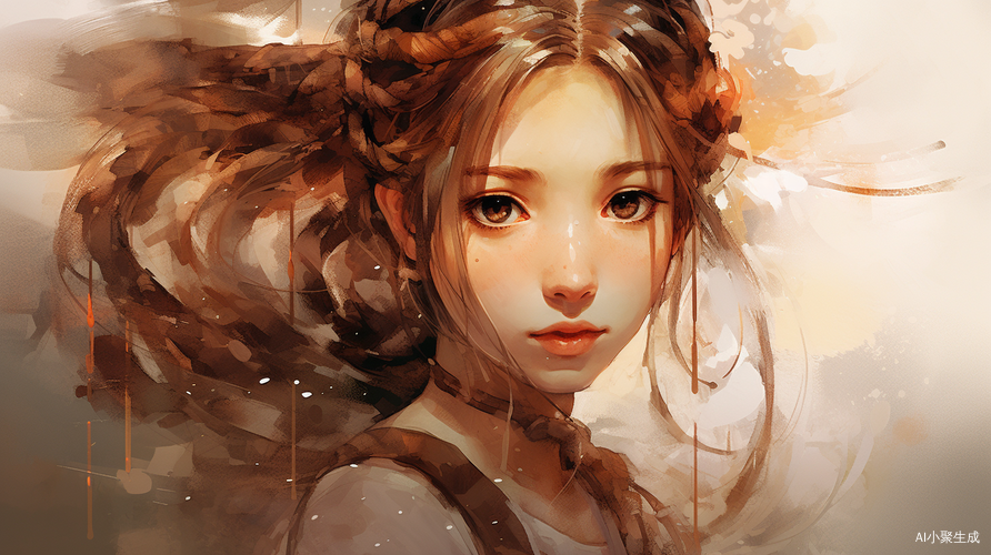 Watercolour Impasto Anime Beautiful Girl with Braids