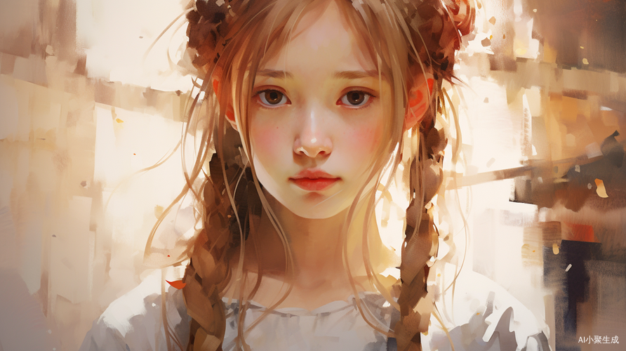 Watercolour Impasto Anime Beautiful Girl with Braids