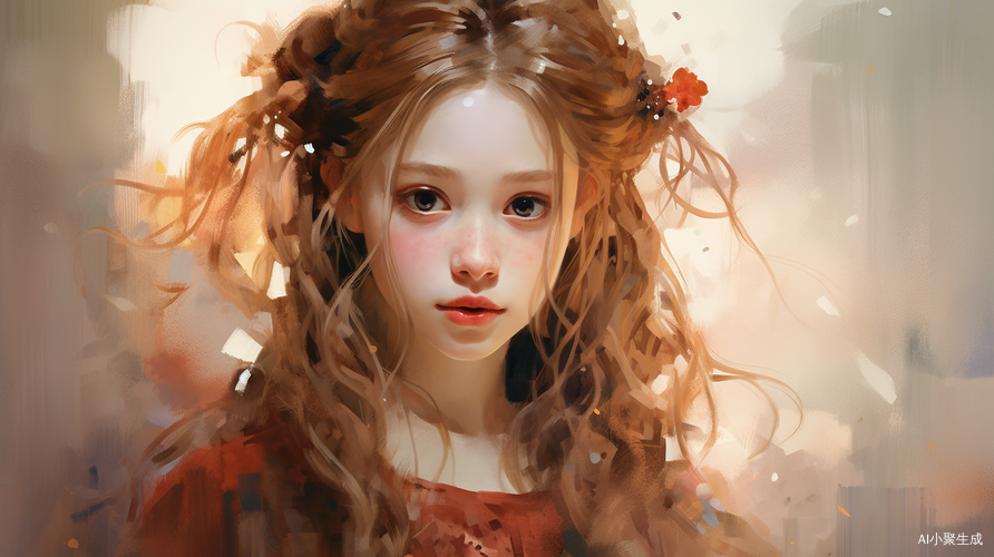 Watercolour Impasto Anime Beautiful Girl with Braids