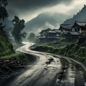 中国风雨后乡村小路