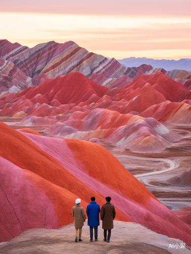 The Man in Colorful Danxia Mountains, China