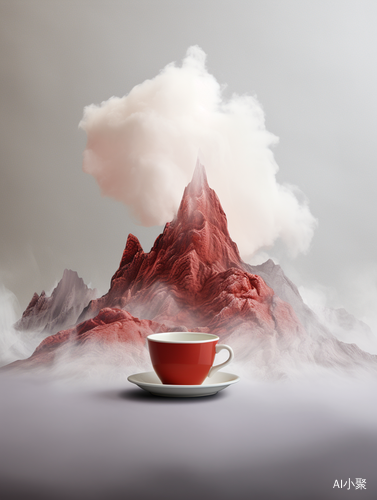 Huge Coffee Cup Surrounded by Red Gray Iceberg and Chinese Landscape Resin Sheet