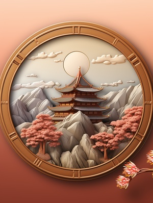 Chinese Character Badge Design with Chinoiserie Picture