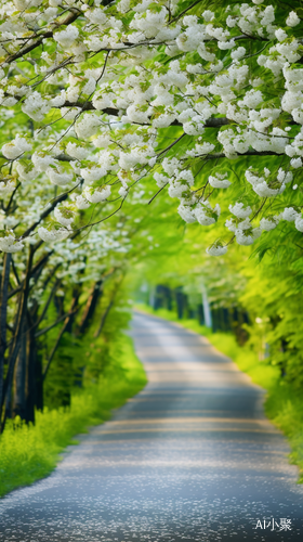 春天乡村小路鲜花盛开