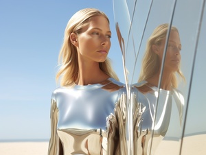 Surfer,in,the,style,of,5glimmering,light,effects,chrome-plated,,reflections,andmirroring,petrina,hicks,curvilinearshapes,,annie,leibovitz,,silver,ar,4:3