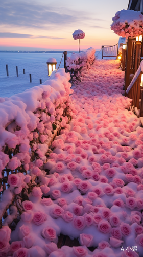 浪漫的雪景木屋与花园