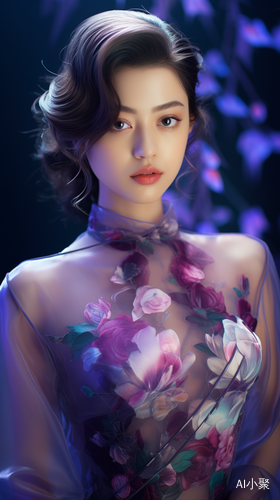 Asian Young Woman in Beautiful Purple Dress