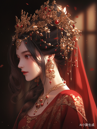古风婚纱，长发飘逸，妆容精致，头饰华丽
