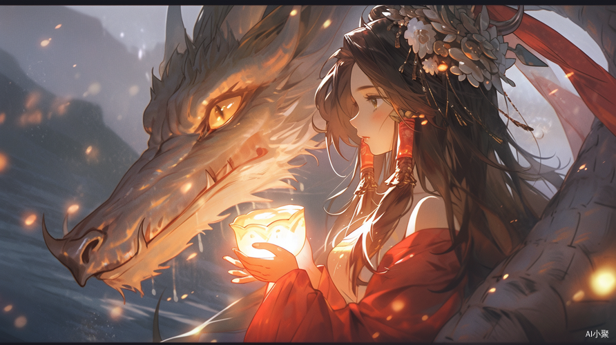 Captivating Realistic Scenes: A Young Girl Facing a Dragon