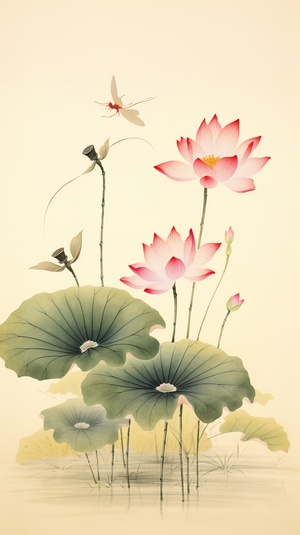 An,ancient,Chinese,poem"There,is,no,lotus,blooming.,,in,early,puberty,,Dragonflies,are,flying,above.",is,a,poetic,masterpieceWiththe,rhythm,of,the,water,as,its,quideIt,sails,into,the,night,side,by,side.The,use,of,light,greensoft,blue,,tinted,in,Chinese,redand,muted,earth,tones,creates,a,harmonious,balanceDepicted,in,The,Song,Dynastystyle(960-1279),