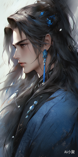 Handsome young man with long black hair and immortal air