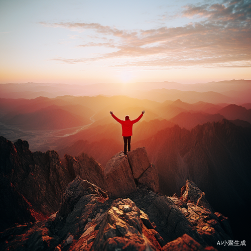 高山之颠的登山男人