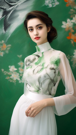 Soft Dream-like Quality: A White and Green Chinese Cheongsam