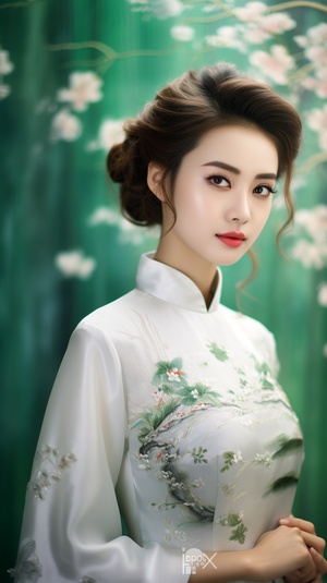 Soft Dream-like Quality: A White and Green Chinese Cheongsam