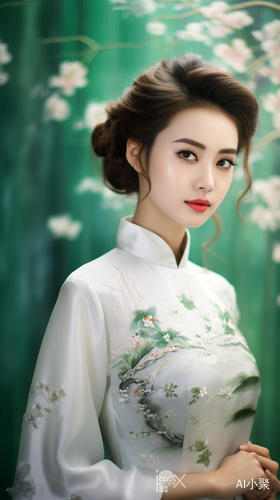 Soft Dream-like Quality: A White and Green Chinese Cheongsam