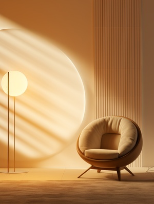 Japanese Minimalism: Cream Leather Chair with Minimalist Lighting