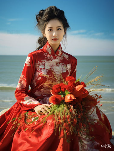 Chinese Traditional Wedding Photography with Realistic Ambiguity Outdoors