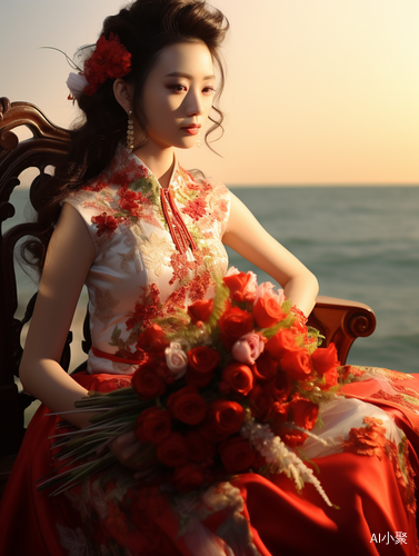 Chinese Traditional Wedding Photography Outdoors Seaside