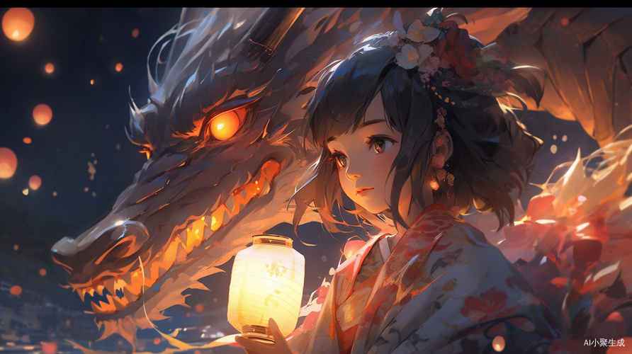 Captivating Realistic Scene: Young Girl Facing a Nightcore Dragon