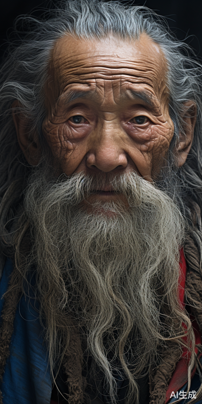 年老苍桑智慧，长胡须的80岁老男人