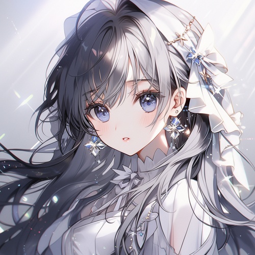 长发和眼睛的亚洲女孩，风格为nightcore，深白色和浅银色，32k uhd，fairycore，gongbi，宽松而流畅，迷人的动漫人物