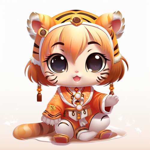 double buns big eyes 1 year old Chinese tiger baby girl wearing Chinese Tang Dynasty clothes, orange, 16 equal squared grid emoticons, 16 equal squared grid emoji pack, 16 equal squared grid emoji sheet, multiple poses and expressions, poke, press, pet, clap, happy, sad, angry, yawning, rolling eyes, shy, excited, pure white background, hand-painted children's illustration style niji 5